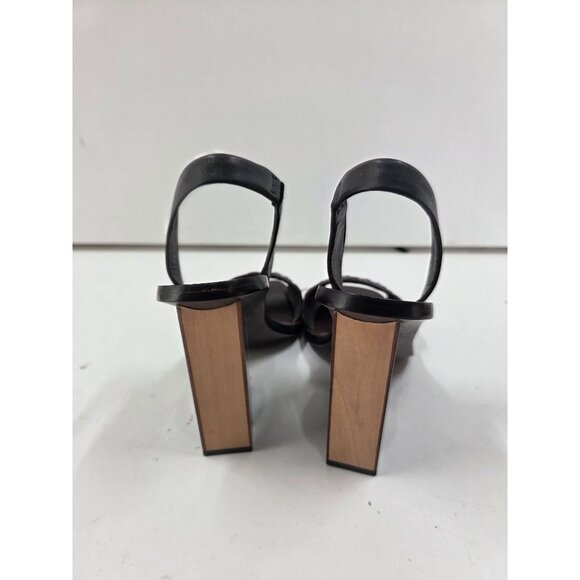 Tory Burch Emori Leather Open Toe Wooden Block Heel Slingback Size 6.5 - Picture 4 of 10